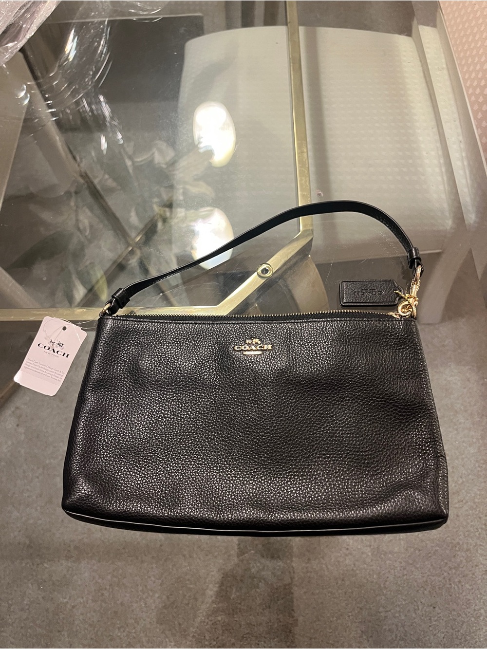 Coach F12185 Women's Pebbled Black Leather Bag Handbag Purse Shoulder Strap